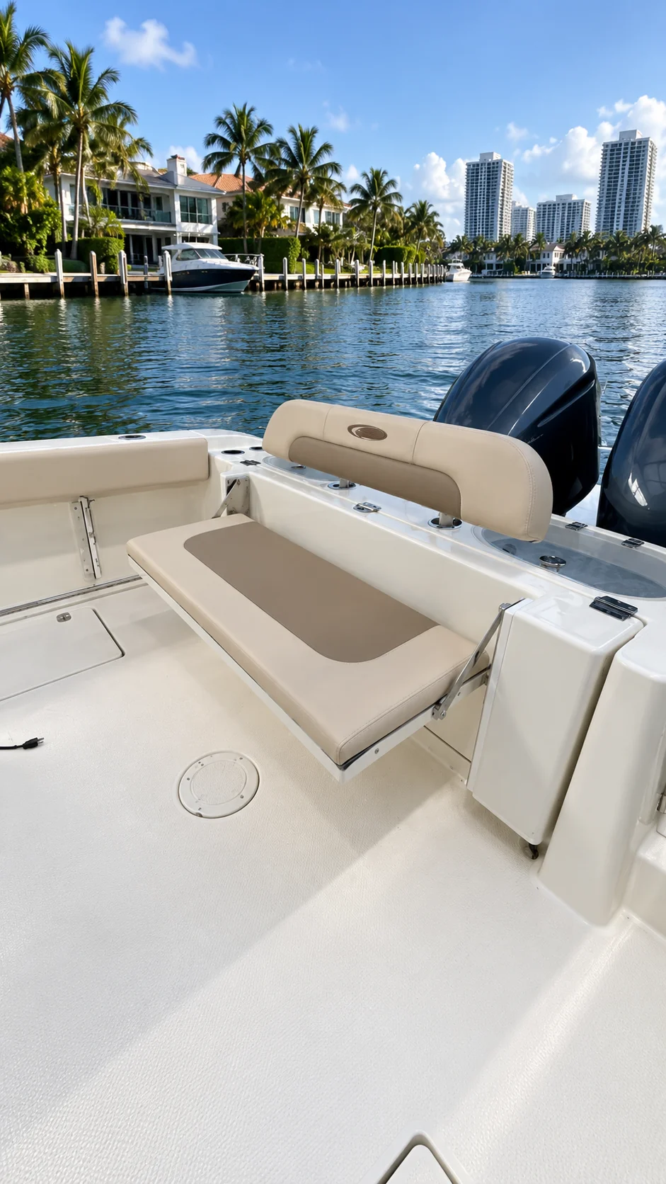 Restored aft transom seating on a 2015 Cobia 296